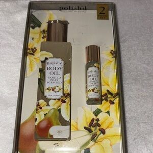 Vanilla Pear Scented Body Oil Set - Cream and Gold